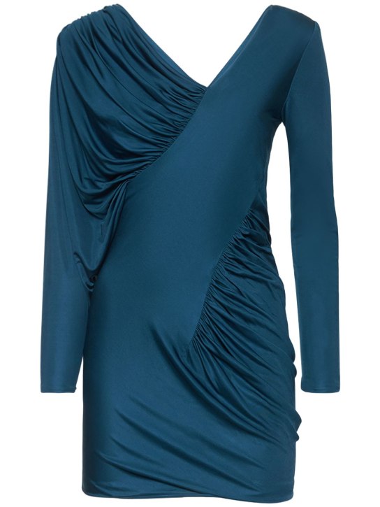 Saint Laurent: Vestido mini de viscosa - Azul - women_0 | Luisa Via Roma