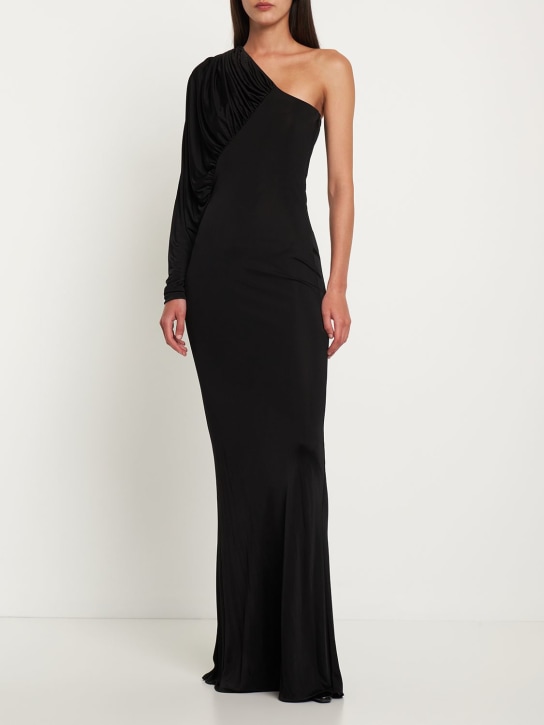Saint Laurent: One shoulder viscose dress - Black - women_1 | Luisa Via Roma