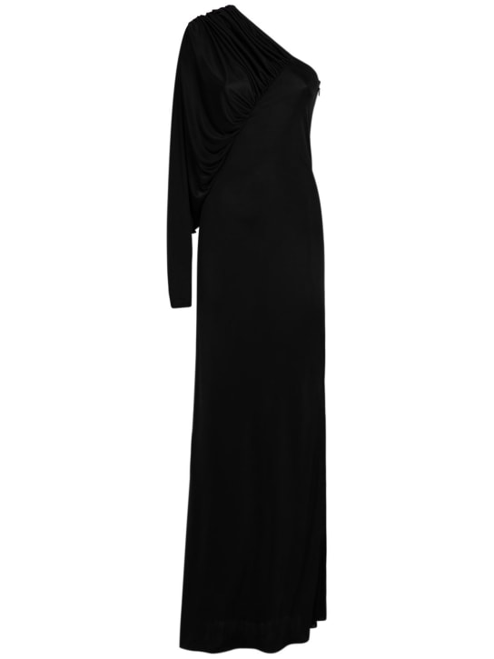 Saint Laurent: Vestido de viscosa con un hombro descubierto - Negro - women_0 | Luisa Via Roma