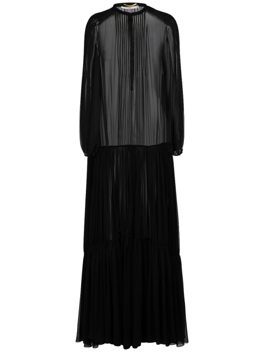 Saint Laurent: Vestido de seda largo - Negro - women_0 | Luisa Via Roma
