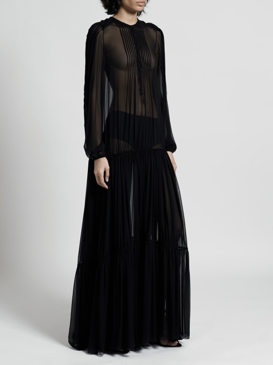 Saint Laurent: Vestido de seda largo - Negro - women_1 | Luisa Via Roma