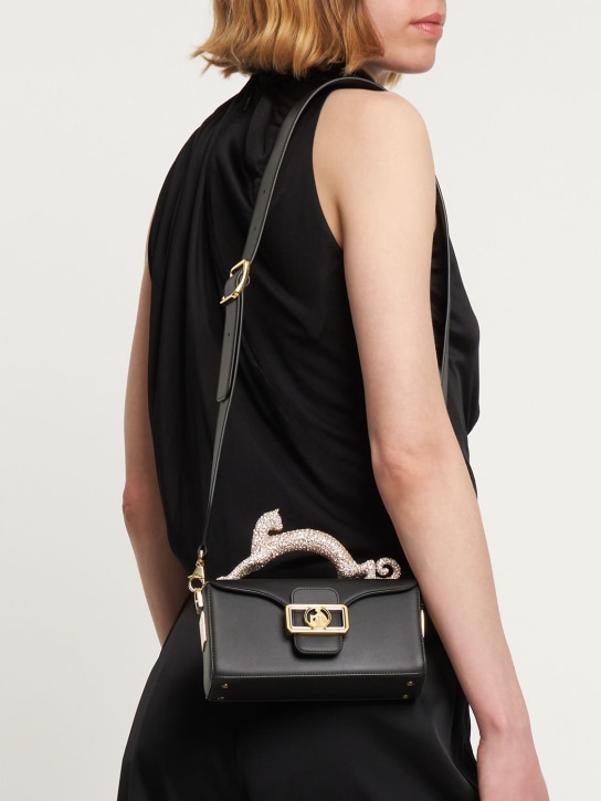 Lanvin: Nano strass pencil cat top handle bag - Black - women_1 | Luisa Via Roma