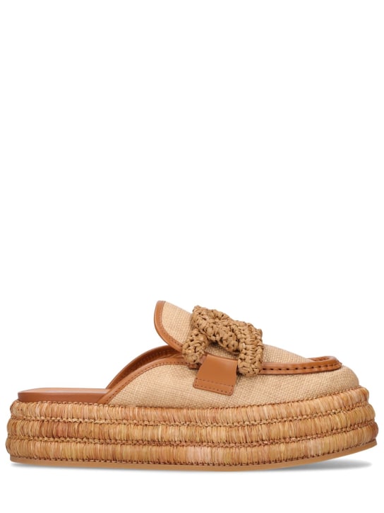 Tod's: 45mm Leather & Canvas flats - Beige/Brown - women_0 | Luisa Via Roma