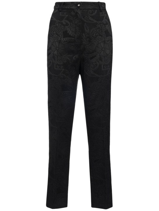 Dolce&Gabbana: High rise jacquard straight pants - Black - women_0 | Luisa Via Roma