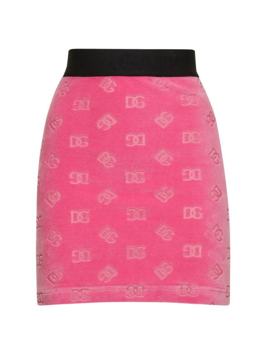 Dolce&Gabbana: Minifalda de chenilla de algodón con logo - Rosa - women_0 | Luisa Via Roma