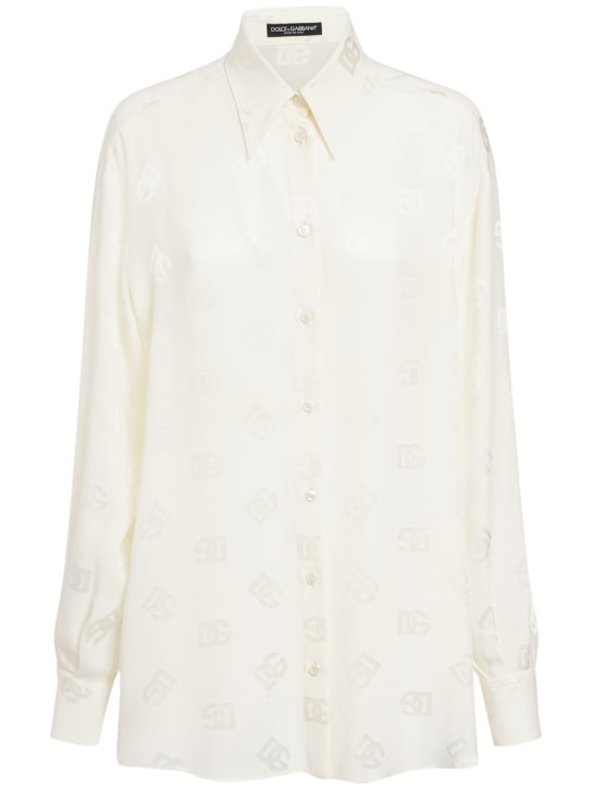 Dolce&Gabbana: Camicia in seta monogram jacquard - Bianco - women_0 | Luisa Via Roma