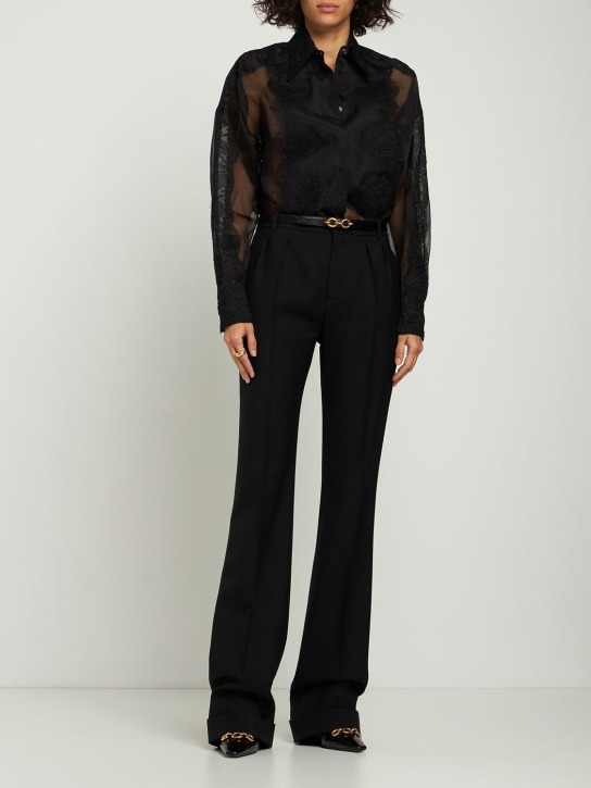 Dolce&Gabbana: Camisa de seda con organza y encaje - Negro - women_1 | Luisa Via Roma