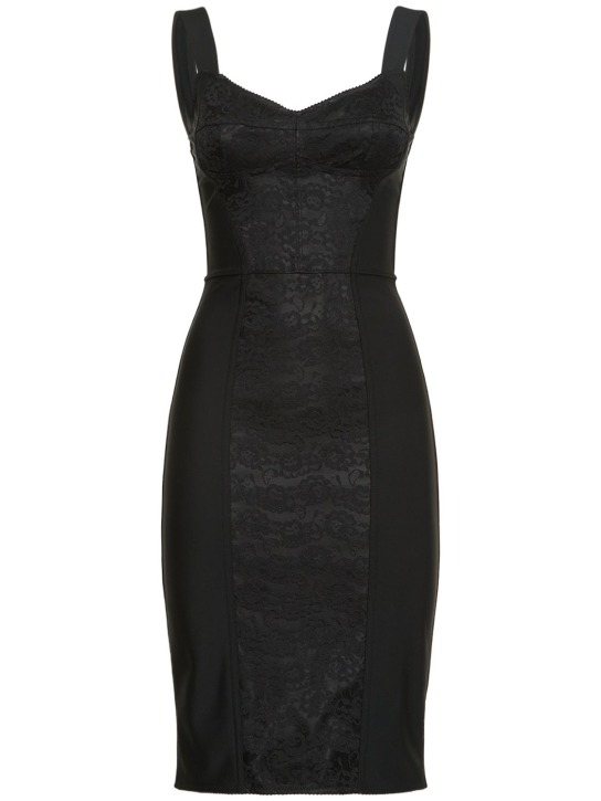 Dolce&Gabbana: Lace & satin corset midi dress - Black - women_0 | Luisa Via Roma