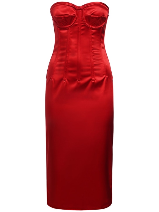Dolce&Gabbana: Stretch satin corset midi dress - Red - women_0 | Luisa Via Roma