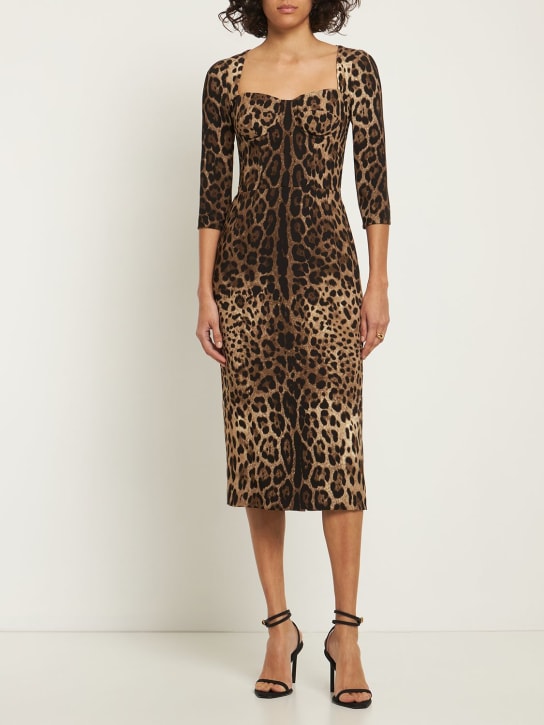 Dolce&Gabbana: Leopard print corset midi dress - Multicolor - women_1 | Luisa Via Roma