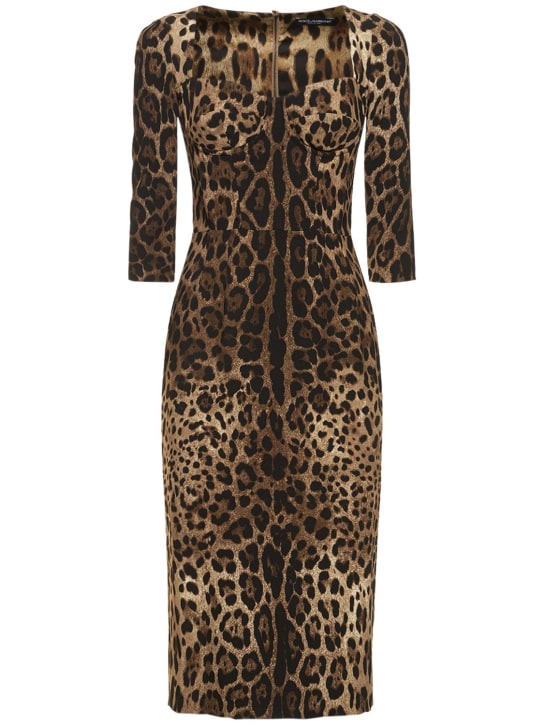 Dolce&Gabbana: Leopard print corset midi dress - Multicolor - women_0 | Luisa Via Roma