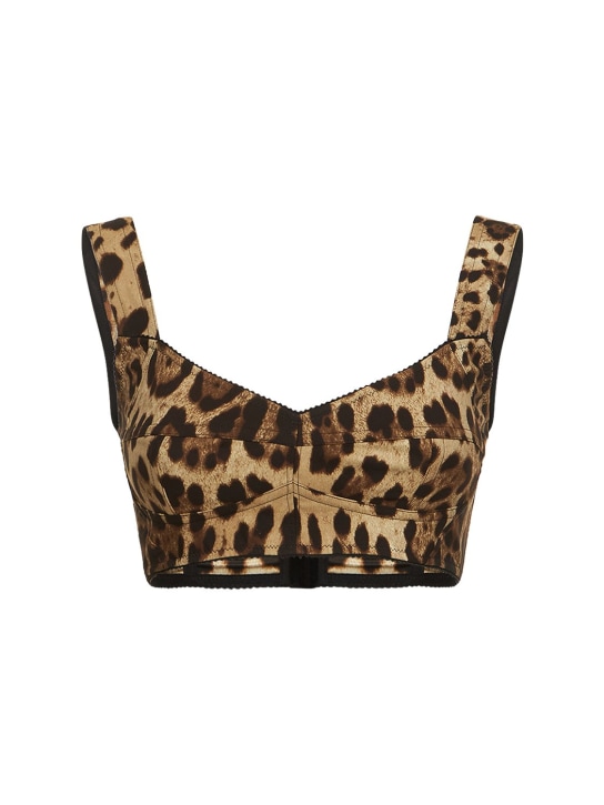 Dolce&Gabbana: Crop top in seta charmeuse leopard - Multicolore - women_0 | Luisa Via Roma