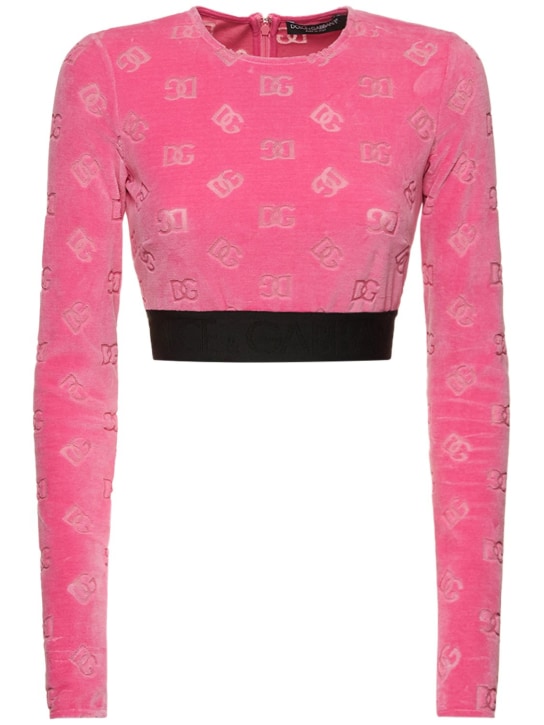 Dolce&Gabbana: Chenille monogram jacquard crop top - Pink - women_0 | Luisa Via Roma