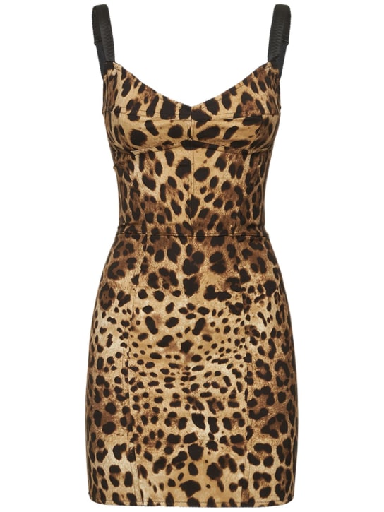 Dolce&Gabbana: Leopard print satin mini dress - Multicolor - women_0 | Luisa Via Roma
