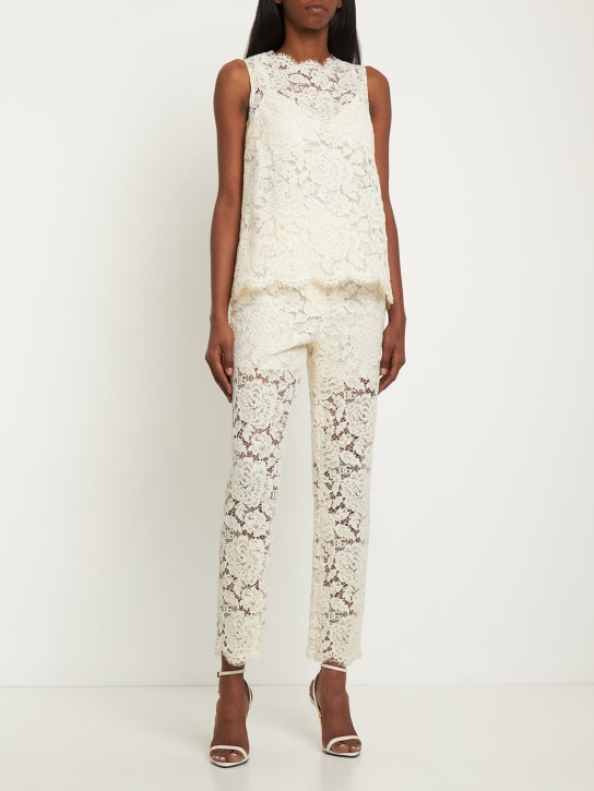 Dolce&Gabbana: High rise flared lace pants - White - women_1 | Luisa Via Roma
