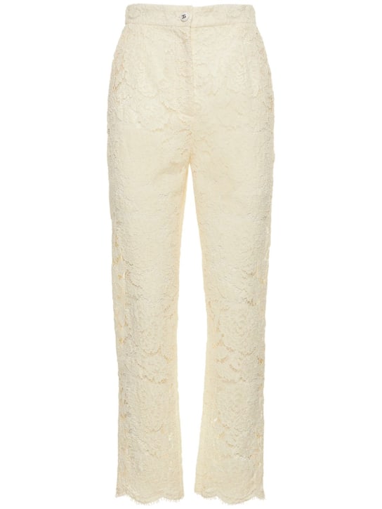 Dolce&Gabbana: High rise flared lace pants - White - women_0 | Luisa Via Roma