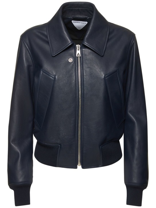Bottega Veneta: Leather bomber jacket - Starry Night - women_0 | Luisa Via Roma