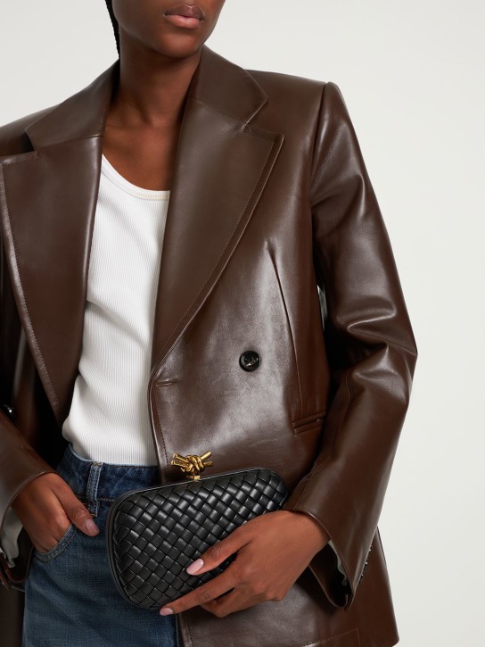 Bottega Veneta: Knot leather clutch - Black - women_1 | Luisa Via Roma