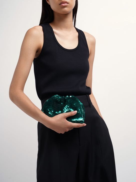 Bottega Veneta: The Mini sequined pouch - Dark Green - women_1 | Luisa Via Roma