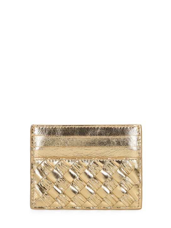 Bottega Veneta: Intrecciato leather credit card case - Gold - women_0 | Luisa Via Roma