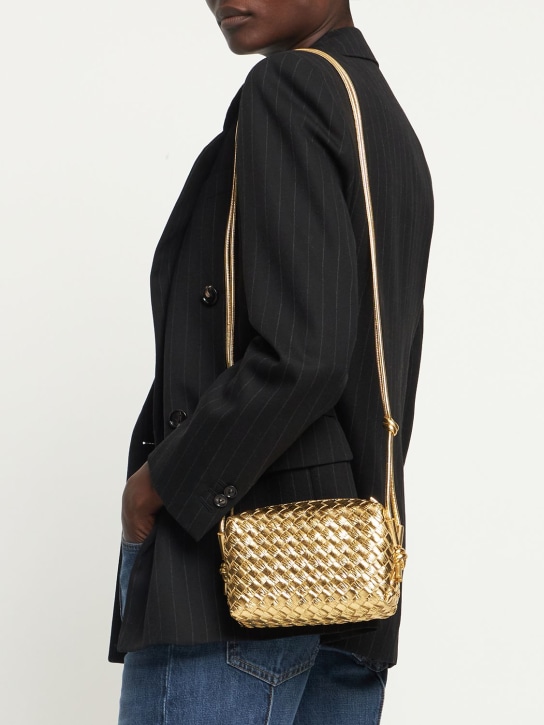 Bottega Veneta: Mini Loop laminated leather shoulder bag - Gold - women_1 | Luisa Via Roma