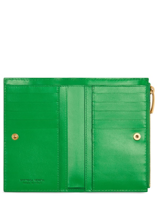 Bottega Veneta: Medium Intrecciato bi-fold zip wallet - Parakeet - women_1 | Luisa Via Roma