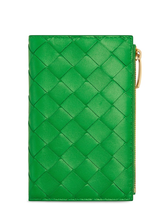 Bottega Veneta: Medium Intrecciato bi-fold zip wallet - Parakeet - women_0 | Luisa Via Roma