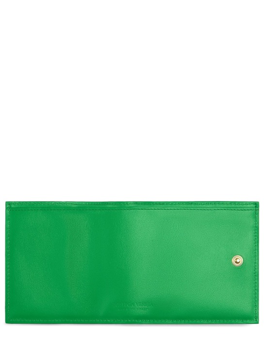 Bottega Veneta: Intrecciato leather tiny tri-fold wallet - Parakeet - women_1 | Luisa Via Roma