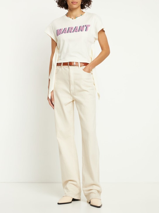 Marant Etoile: Camiseta de algodón con logo estampado - Blanco - women_1 | Luisa Via Roma