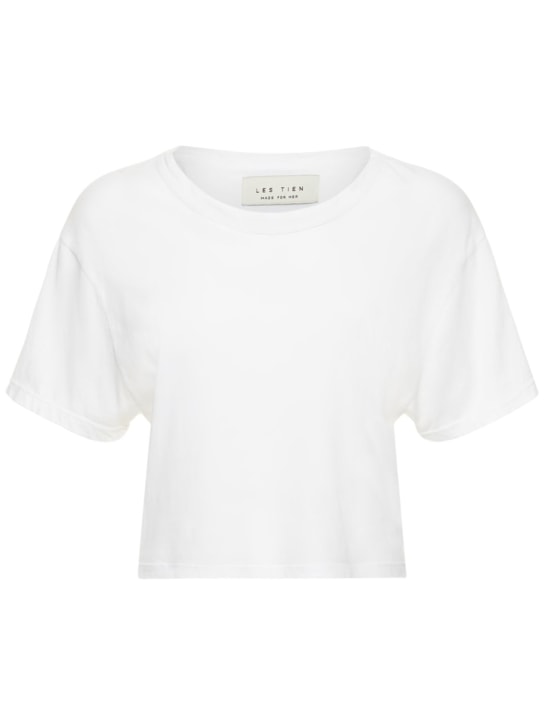 Les Tien: T-shirt cropped in cotone - Bianco - women_0 | Luisa Via Roma