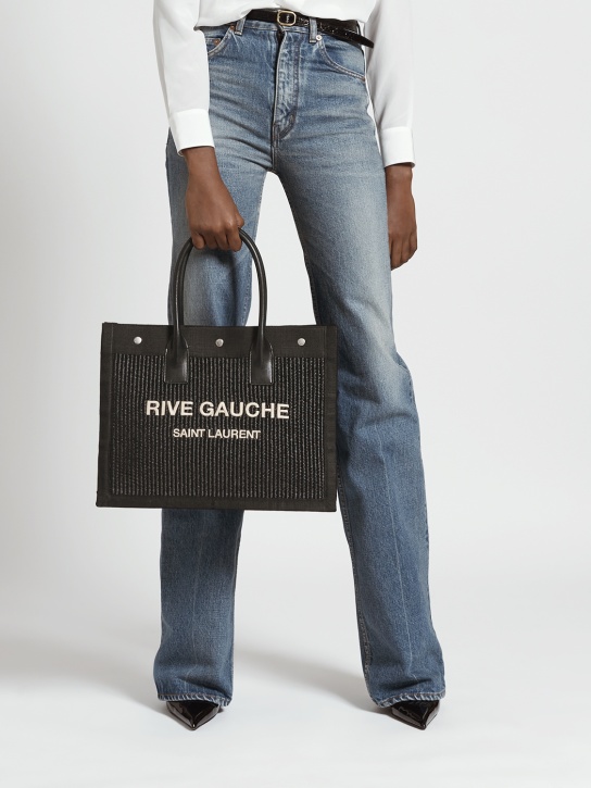 Saint Laurent: Small Rive Gauche canvas tote bag - Black - women_1 | Luisa Via Roma