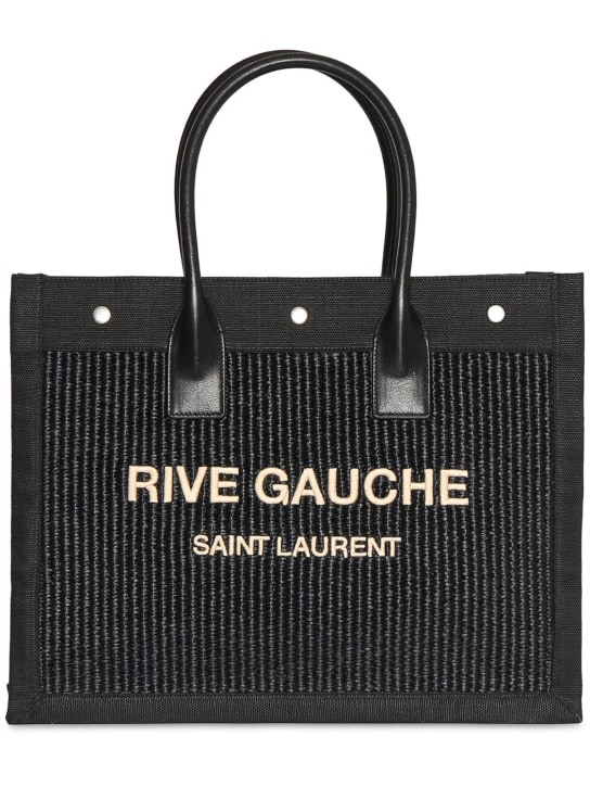 Saint Laurent: Small Rive Gauche canvas tote bag - Black - women_0 | Luisa Via Roma