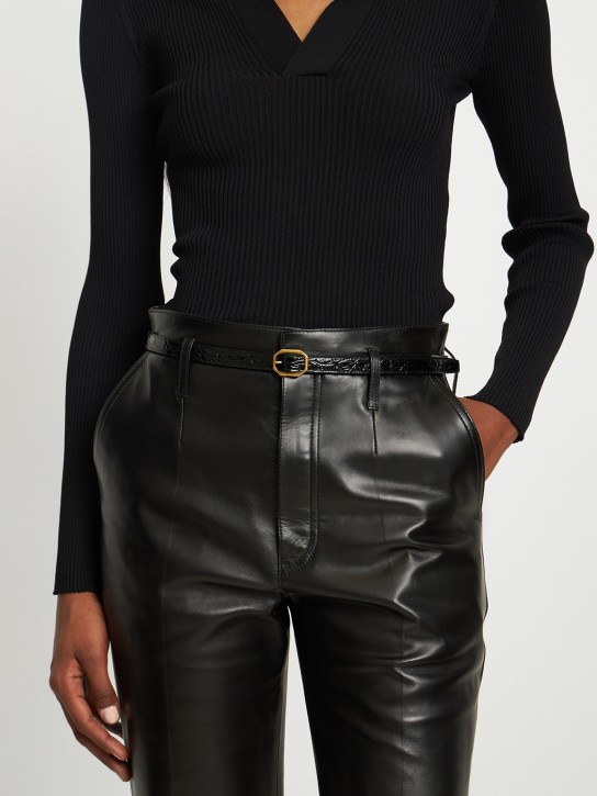 Saint Laurent: Boucle Frame croc embossed leather belt - Black - women_1 | Luisa Via Roma