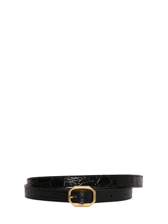 Saint Laurent: Boucle Frame croc embossed leather belt - Black - women_0 | Luisa Via Roma