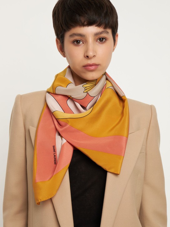Saint Laurent: Silk scarf - Tangerine - women_1 | Luisa Via Roma