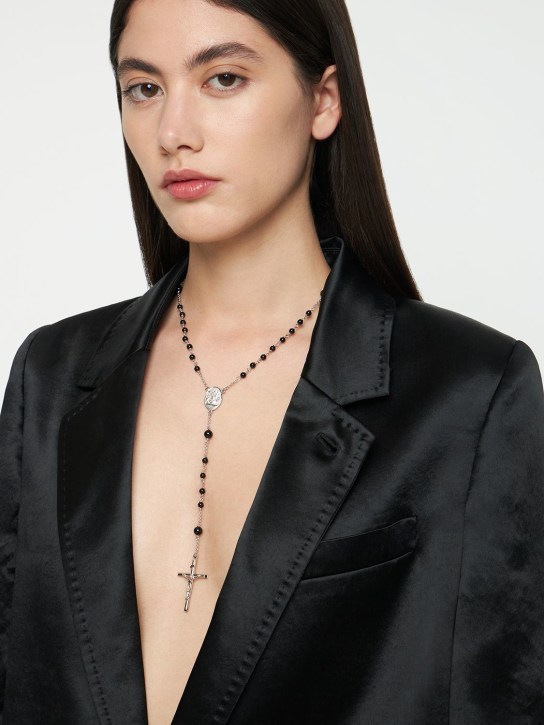 Dolce&Gabbana: Rosary stone chain necklace - Black/Silver - women_1 | Luisa Via Roma