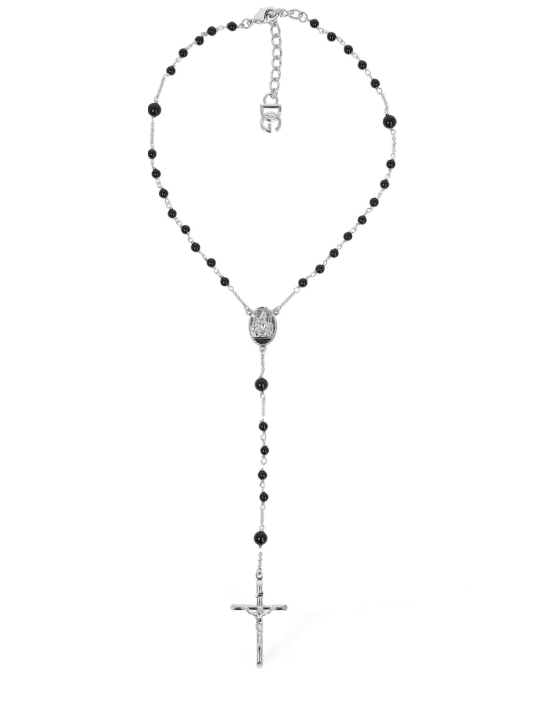Dolce&Gabbana: Collier chaîne avec pierres Rosary - Noir/Argent - women_0 | Luisa Via Roma