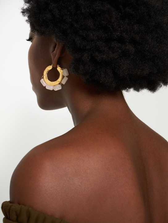 Jil Sander: Rough nature 3 hoop earrings - Gold/Pink - women_1 | Luisa Via Roma