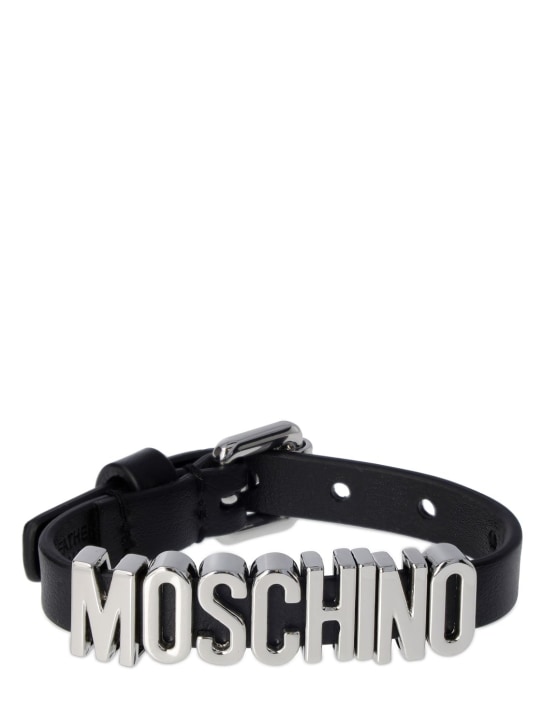 Moschino: Logo leather bracelet - Black/Silver - women_0 | Luisa Via Roma
