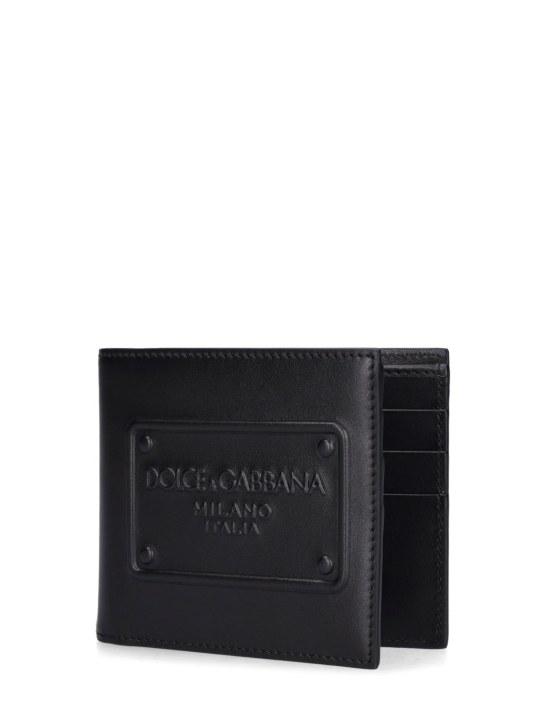 Dolce&Gabbana: Logo embossed leather bifold wallet - Black - men_1 | Luisa Via Roma