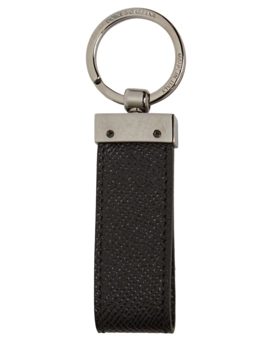 Dolce&Gabbana: Porte-clés en cuir avec plaque à logo - Noir - men_1 | Luisa Via Roma