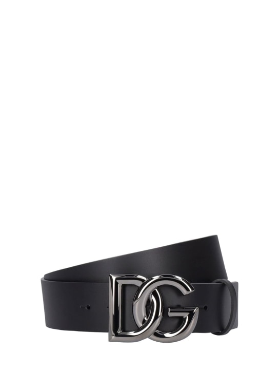 Dolce&Gabbana: Cinturón de piel con logo 4cm - Negro - men_0 | Luisa Via Roma