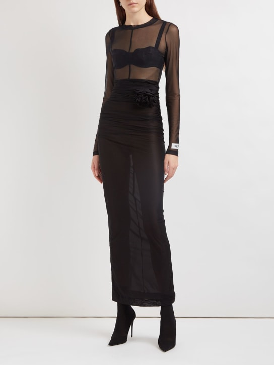 Dolce&Gabbana: Draped tulle jersey long skirt w/ flower - Black - women_1 | Luisa Via Roma