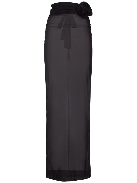 Dolce&Gabbana: Draped tulle jersey long skirt w/ flower - Schwarz - women_0 | Luisa Via Roma
