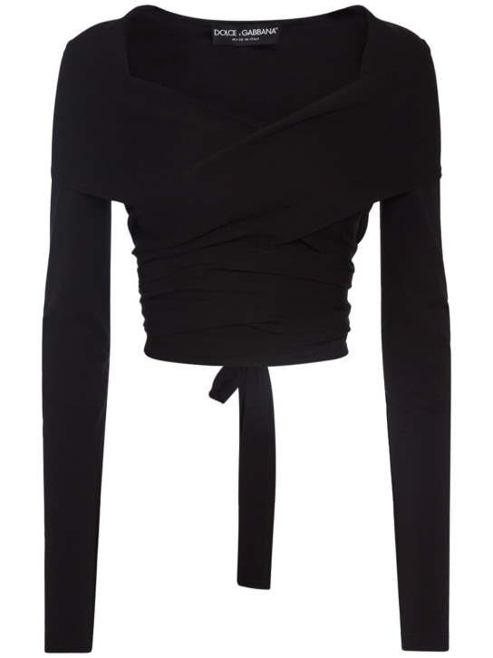 Dolce&Gabbana: Stretch jersey punto Milano wrap top - Black - women_0 | Luisa Via Roma
