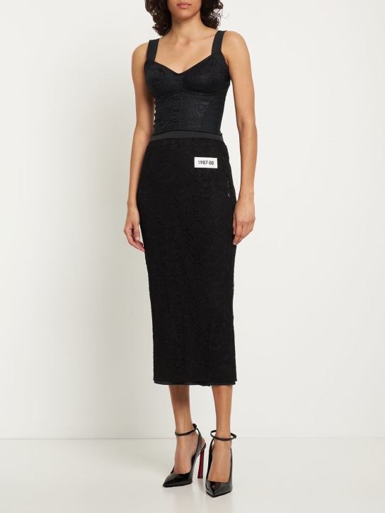 Dolce&Gabbana: Floral lace longuette skirt - Black - women_1 | Luisa Via Roma