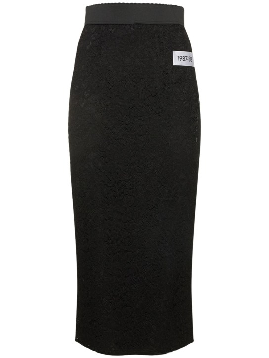 Dolce&Gabbana: Floral lace longuette skirt - Black - women_0 | Luisa Via Roma