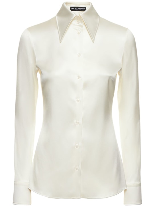Dolce&Gabbana: Camicia regular fit in raso - Bianco - women_0 | Luisa Via Roma