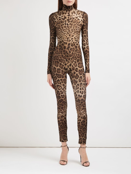 Dolce&Gabbana: Tuta in chiffon di seta leopard - Multicolore - women_1 | Luisa Via Roma