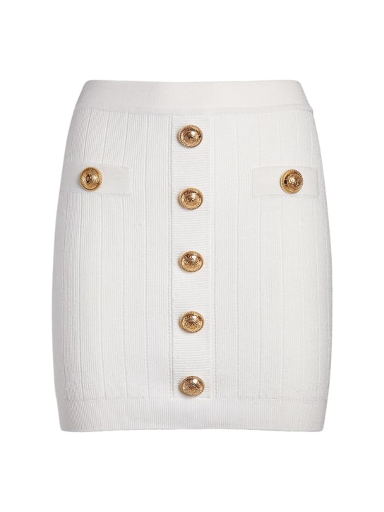 Balmain: Ribbed knit mini skirt w/ buttons - White - women_0 | Luisa Via Roma